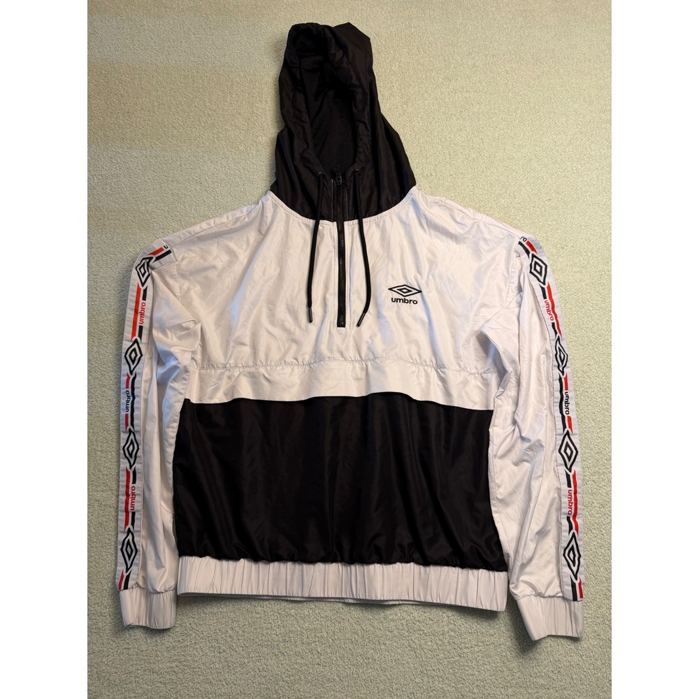 Umbro Mens Small Windbreaker Jacket Quarter Zip Hooded Colorblock Logo Tape